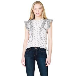 Veronica Beard Cotton Aira Ruffle Top White Multi Size Small